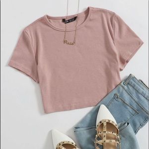SHEIN Buttoned Rib Knit Crop Tee